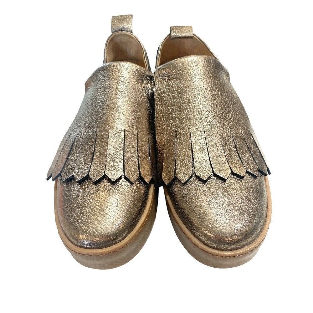 POMME D'OR Italy Gold Metallic Leather Dress Shoes Womens Sz 38 US 7.5 24.5 cm